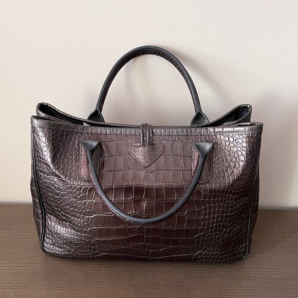 Longchamp Roseau Leather Embossed Crocodile Bag - Picture 2 of 9